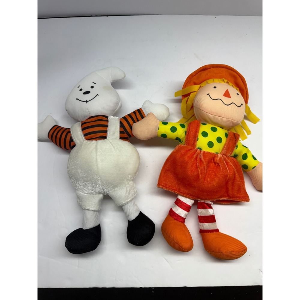Vintage Goffa Halloween Plush Ghost and Scarecrow Girl Set Collectible Dolls